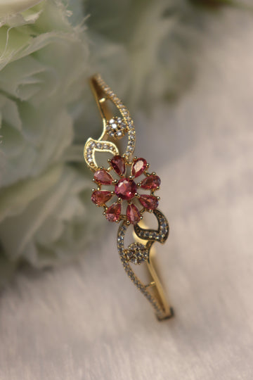 Floral Elegance Open Kada Bangle - Red