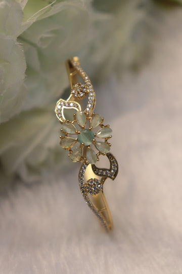 Floral Elegance Open Kada Bangle - Mint Green