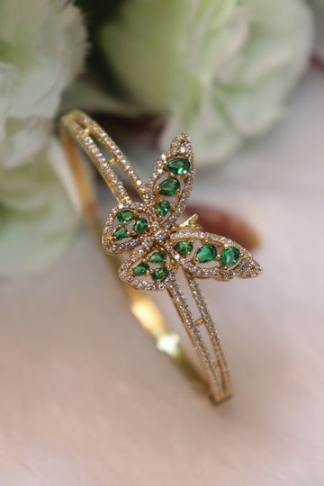 Flutter Luxe Open Kada Bangle - Green