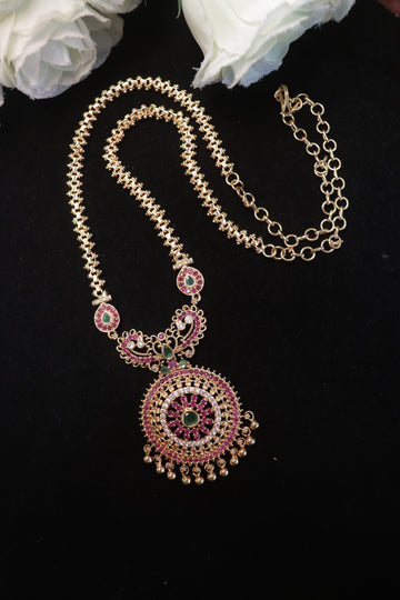 Pink Green Floral AD Pendant Dollar Chain – 24"