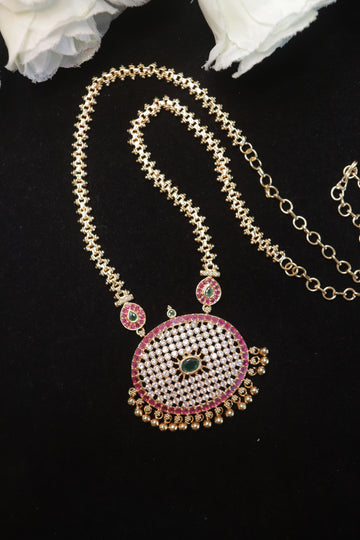 Pink Emerald AD Mesh Pendant Dollar Chain – 24"