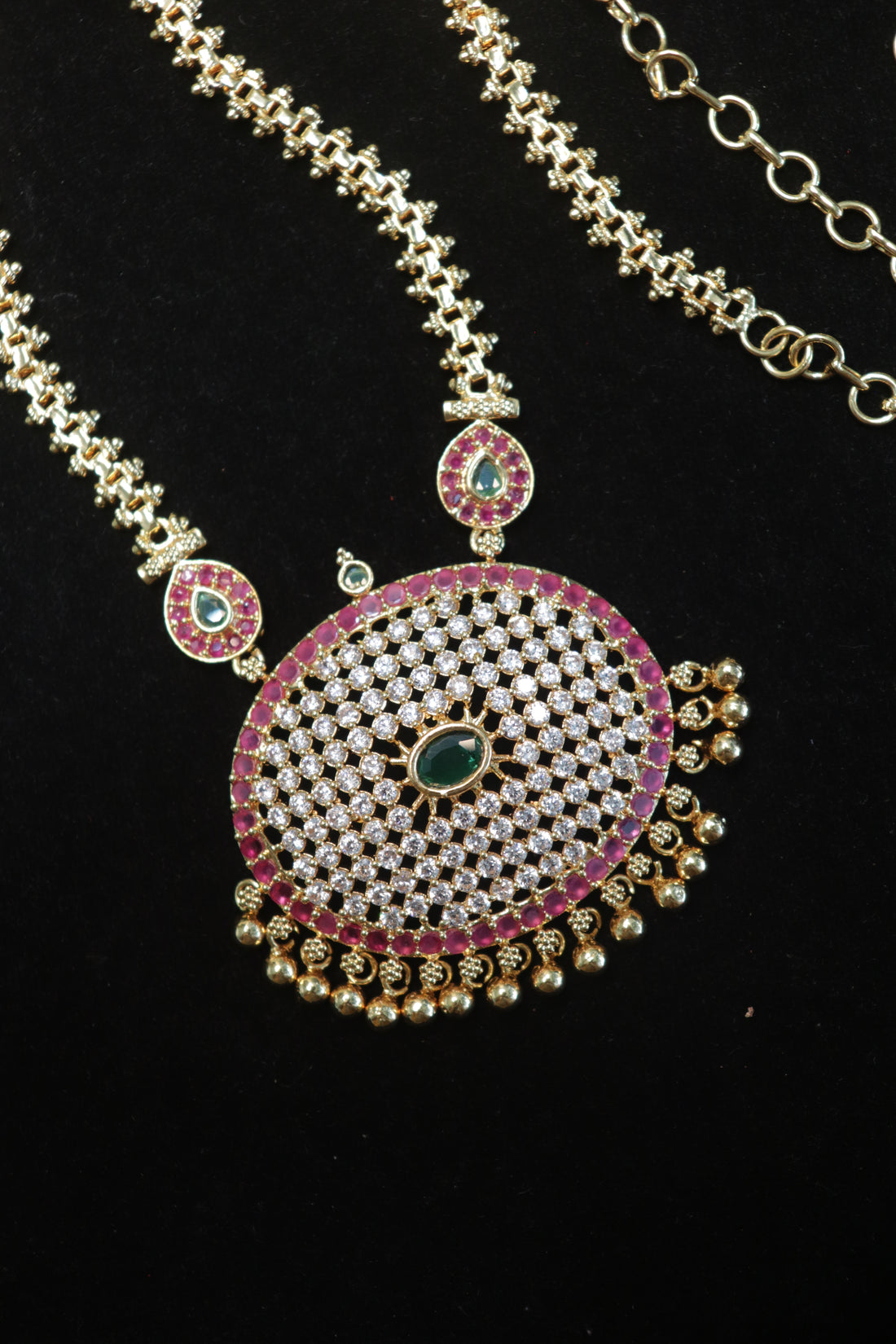 Pink Emerald AD Mesh Pendant Dollar Chain – 24"