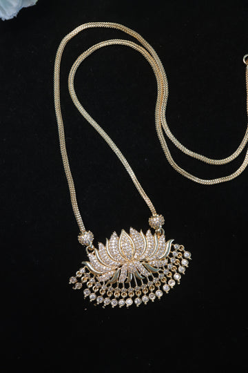 Elegant Lotus AD Stone Pendant with Microplated Dollar Chain – 24 Inches
