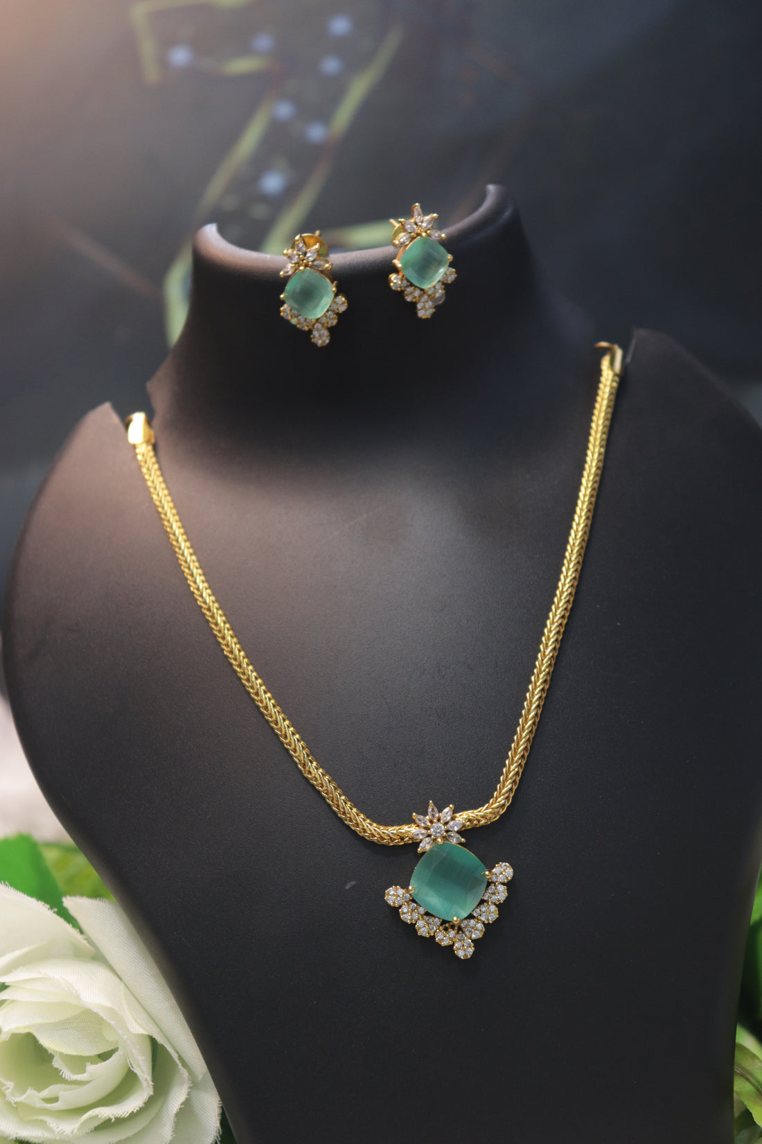 Luxe Cushion Cut AD Stone Necklace Set