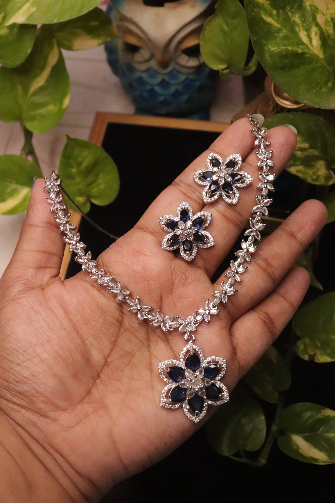 Ruby & Sapphire Blossom Necklace Set