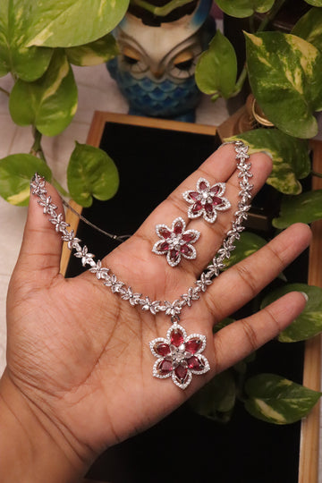 Ruby & Sapphire Blossom Necklace Set