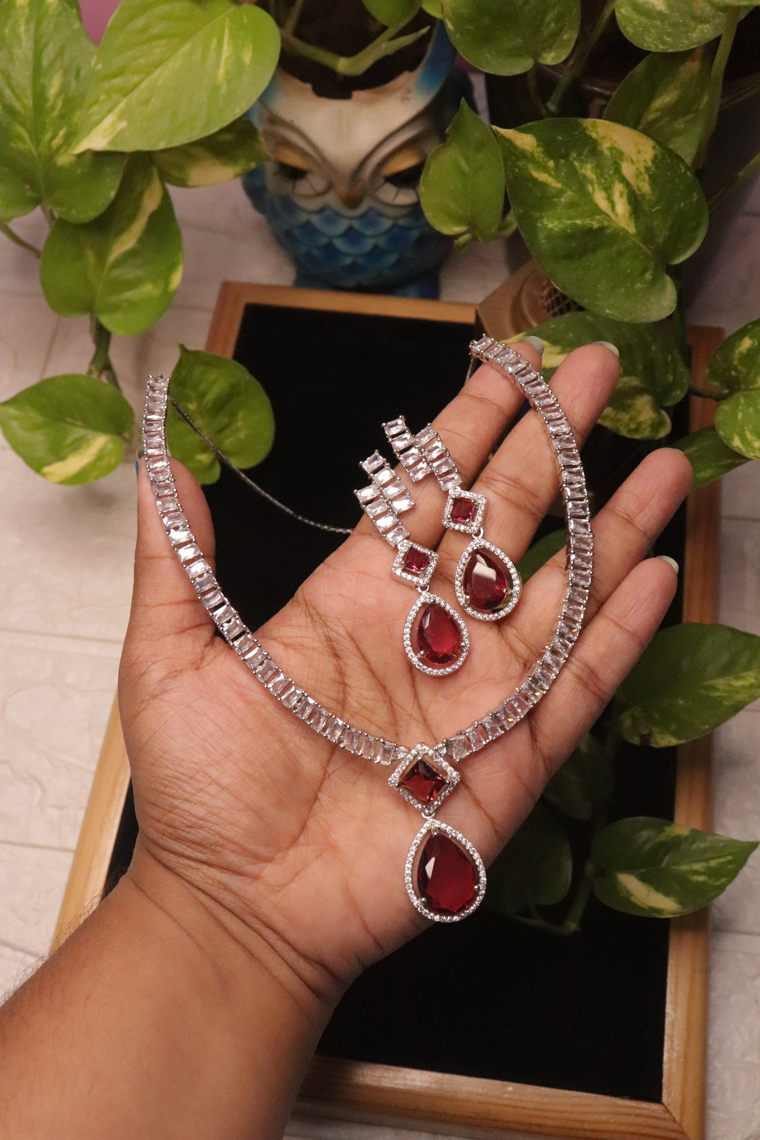 Crimson Royale CZ Necklace Set