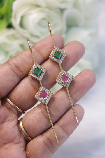 Square Sparkle Needle Earrings - Multi