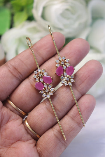 Floral Cascade AD Needle Earrings - Pink