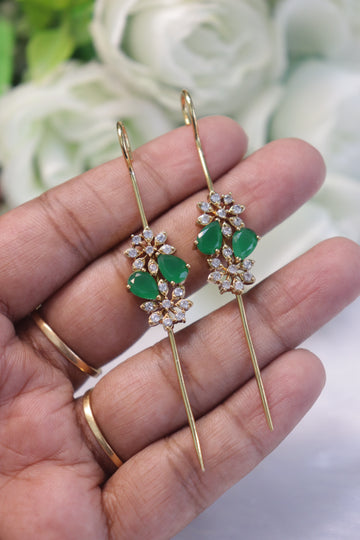 Floral Cascade AD Needle Earrings - Green