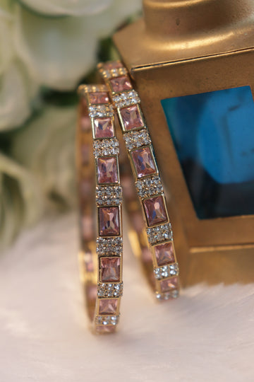 GlamGrid Premium AD Bangles - Pink