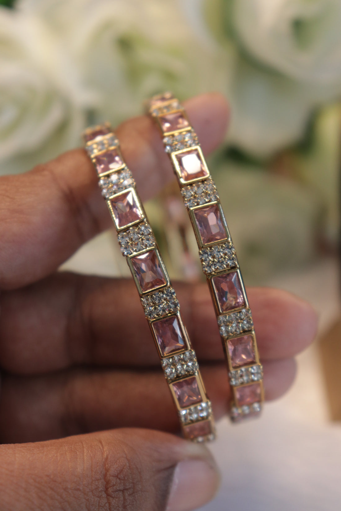 GlamGrid Premium AD Bangles - Pink
