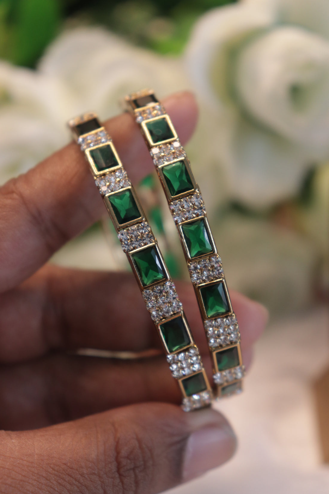 GlamGrid Premium AD Bangles - Green