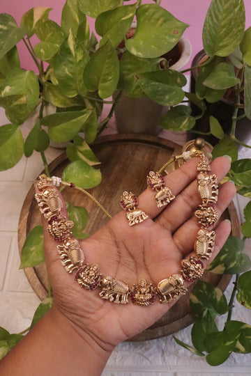 Gajalakshmi Temple Art Matte Necklace