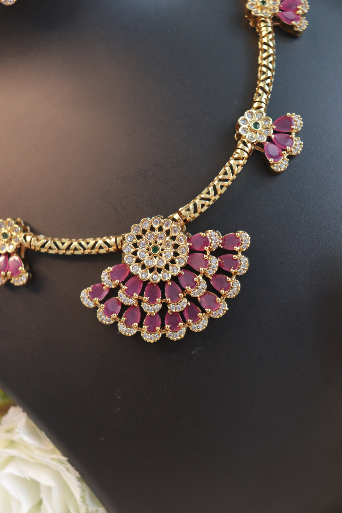 Floral Cascade Premium AD Hasli - Pink