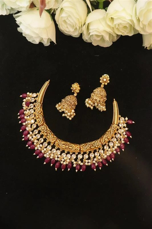Royal Ruby Pearl Antique Choker Set
