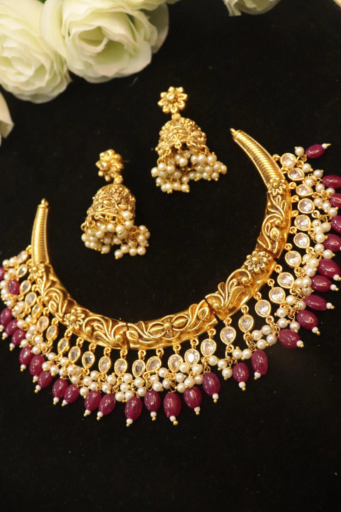 Royal Ruby Pearl Antique Choker Set