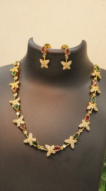 Elegant Butterfly AD Stone Necklace Set