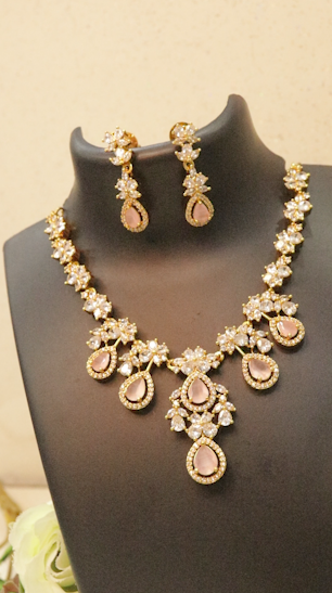 Floral Drop AD Stone Necklace Set