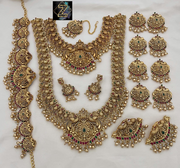 Matte Polish Grand Lakshmi Temple Bridal Jewellery Set