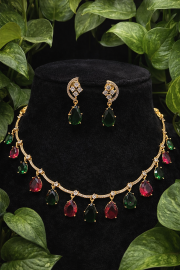 Emerald Ruby Drop Antique AD Necklace Set